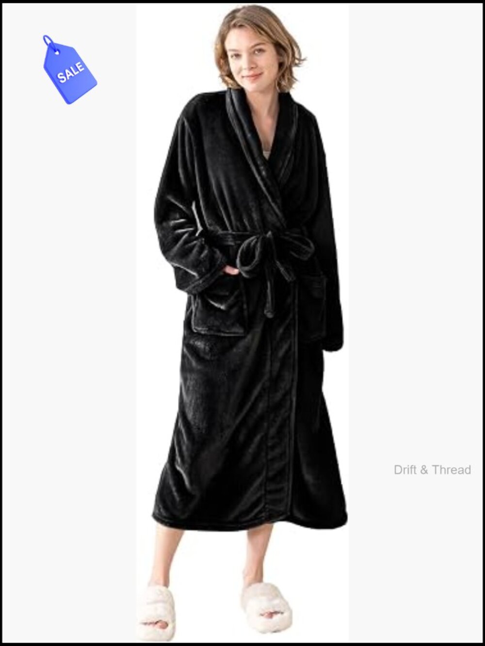 Premium Plush Fleece Long Bathrobe with Shawl Collar, Soft Womens Robe